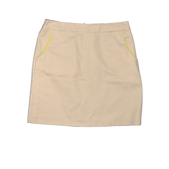 ☀️ Cynthia Rowley Tan Cotton Skirt with Yellow Piping - Picture 1 of 3